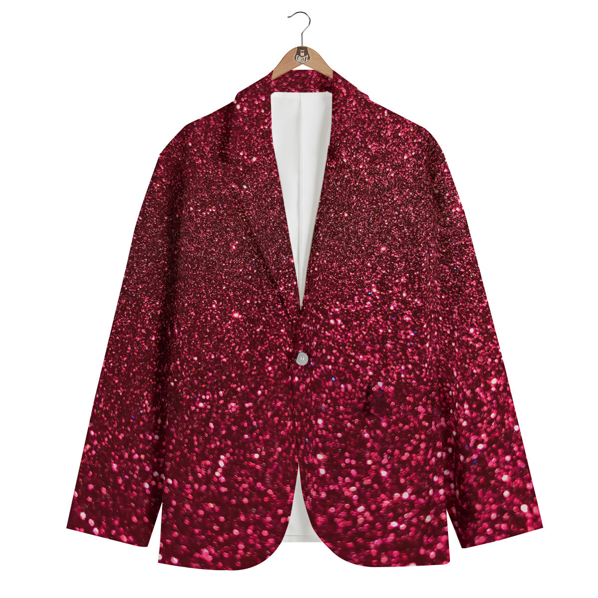 Artwork Burgundy Glitter Print Men's Blazer-grizzshop