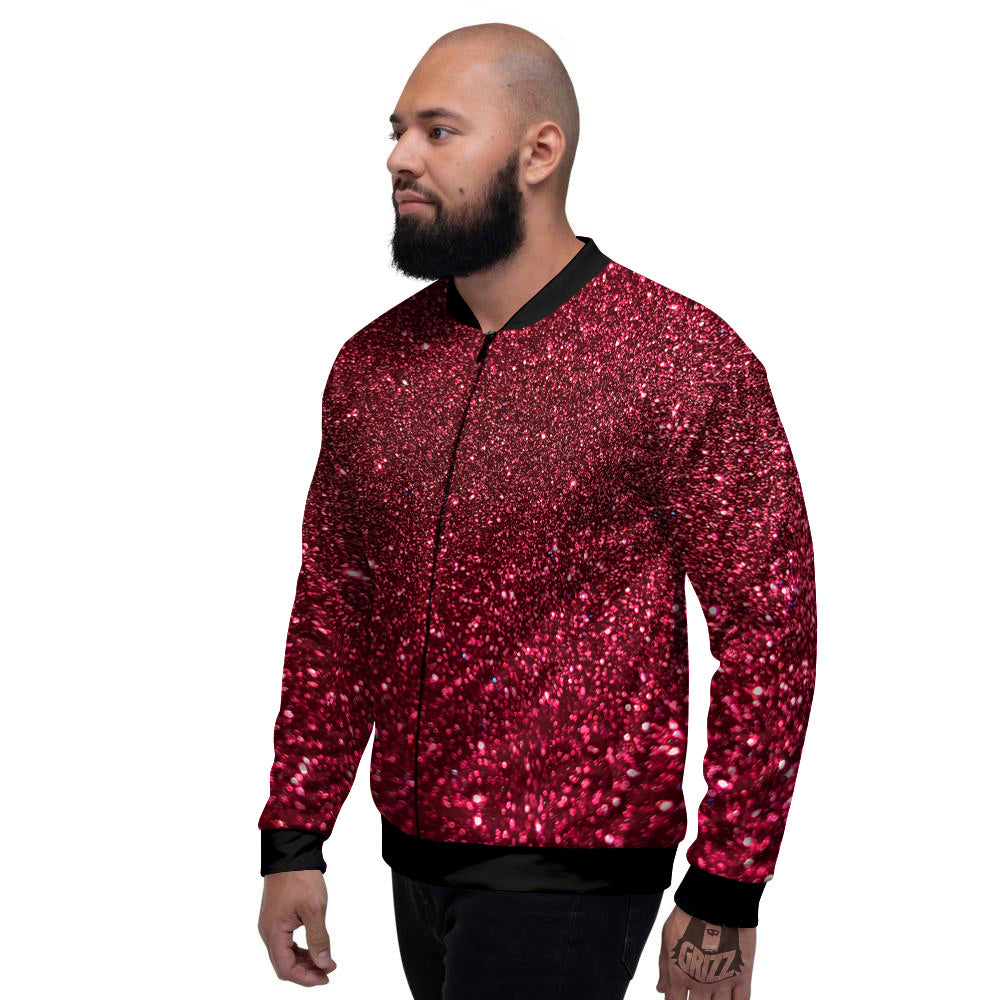Artwork Burgundy Glitter Print Men's Bomber Jacket-grizzshop