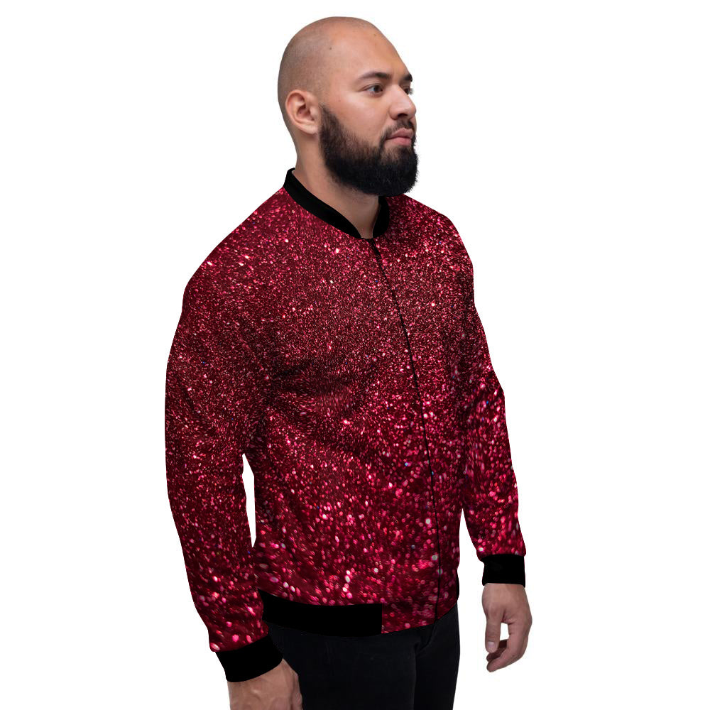 Artwork Burgundy Glitter Print Men's Bomber Jacket-grizzshop