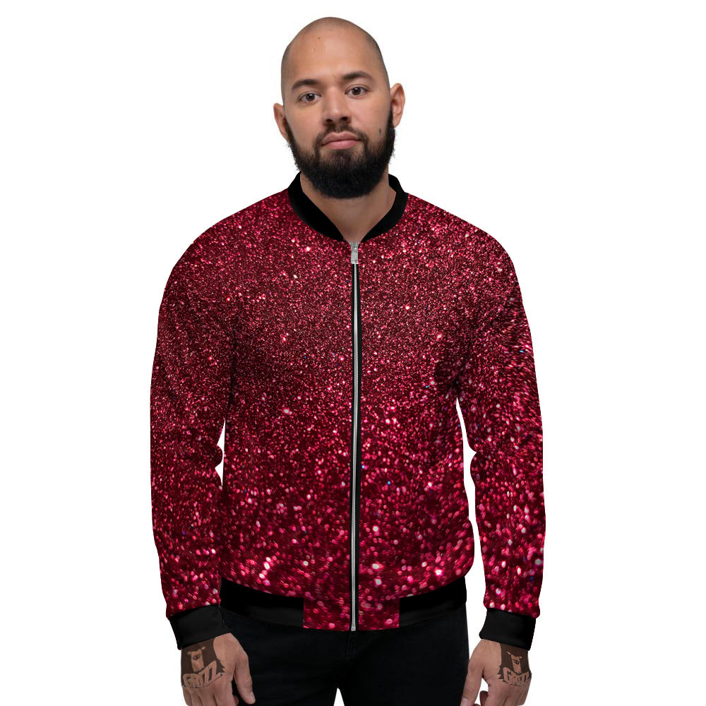 Artwork Burgundy Glitter Print Men's Bomber Jacket-grizzshop