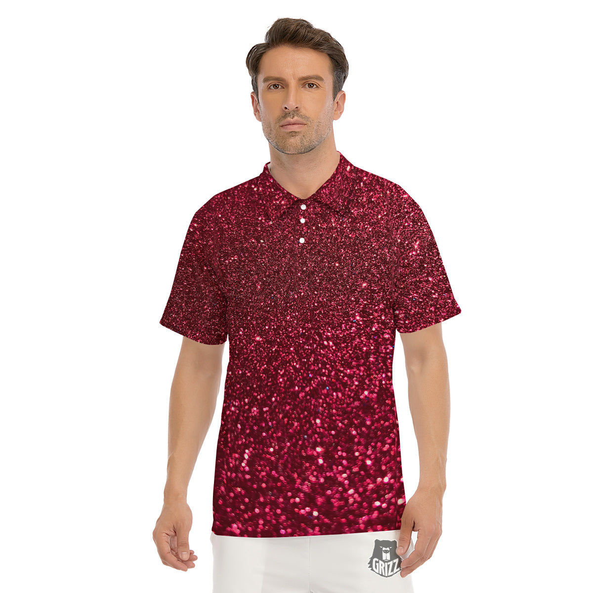 Artwork Burgundy Glitter Print Men's Golf Shirts-grizzshop