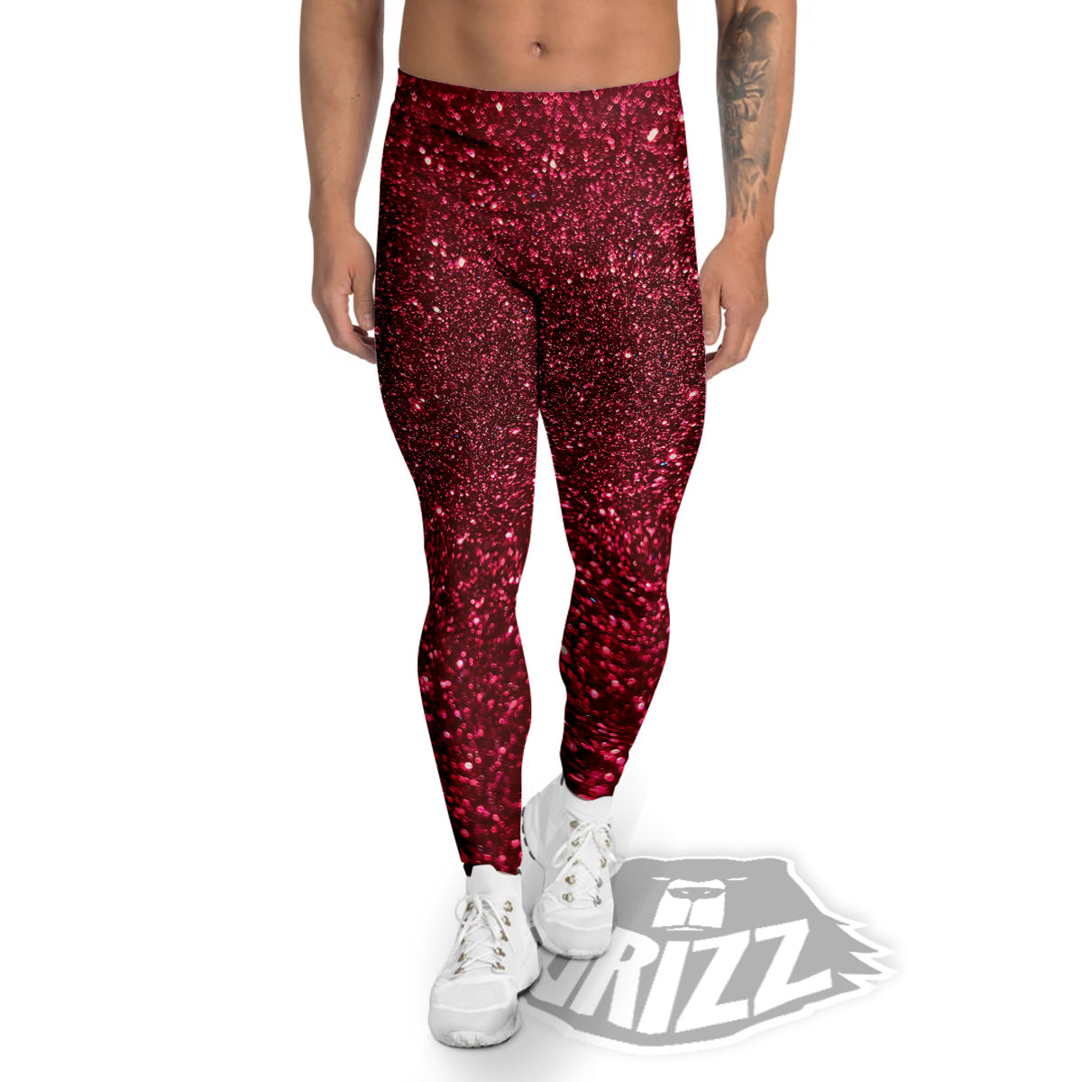 Artwork Burgundy Glitter Print Men's Leggings-grizzshop