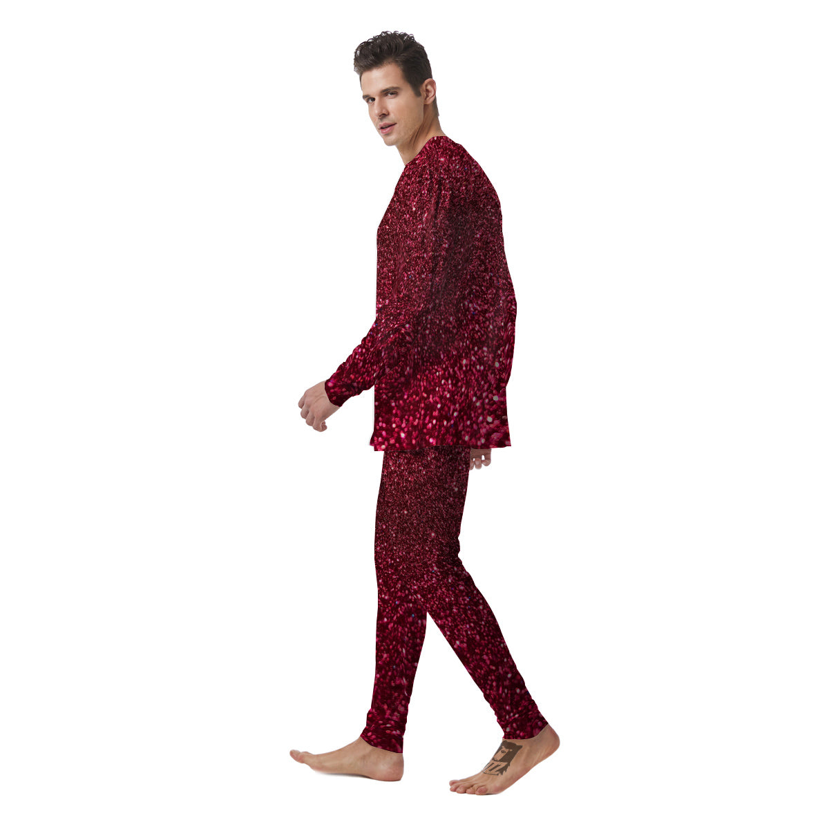 Artwork Burgundy Glitter Print Men's Pajamas-grizzshop