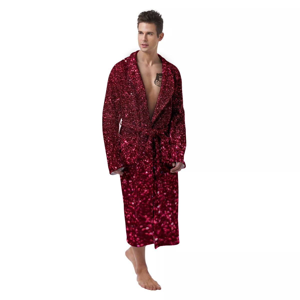 Artwork Burgundy Glitter Print Men's Robe-grizzshop