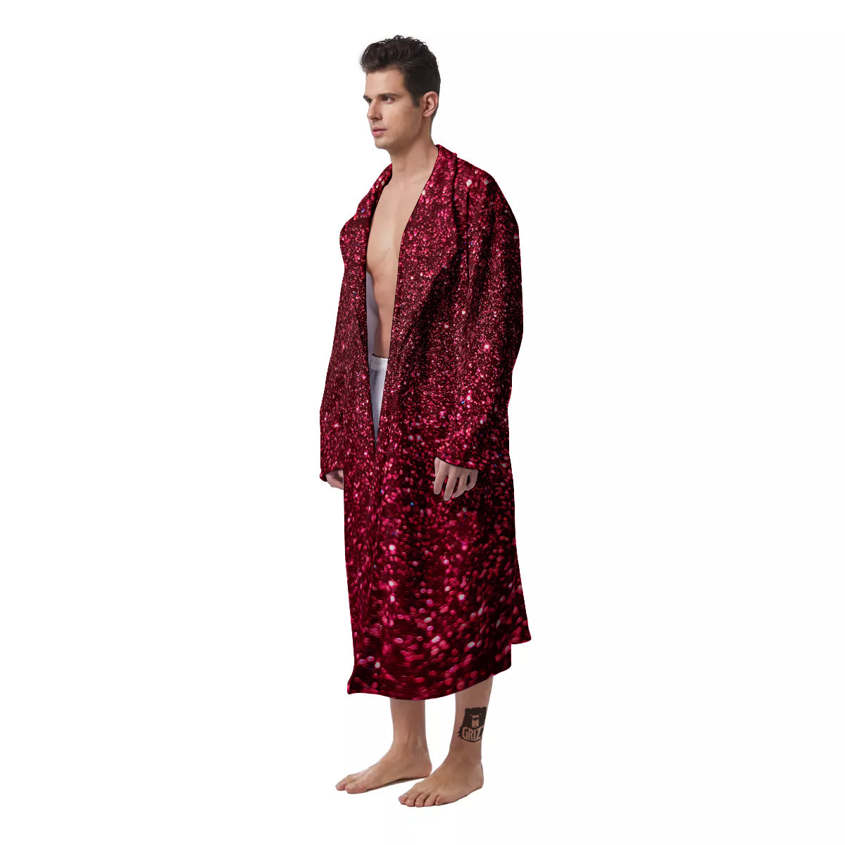 Artwork Burgundy Glitter Print Men's Robe-grizzshop
