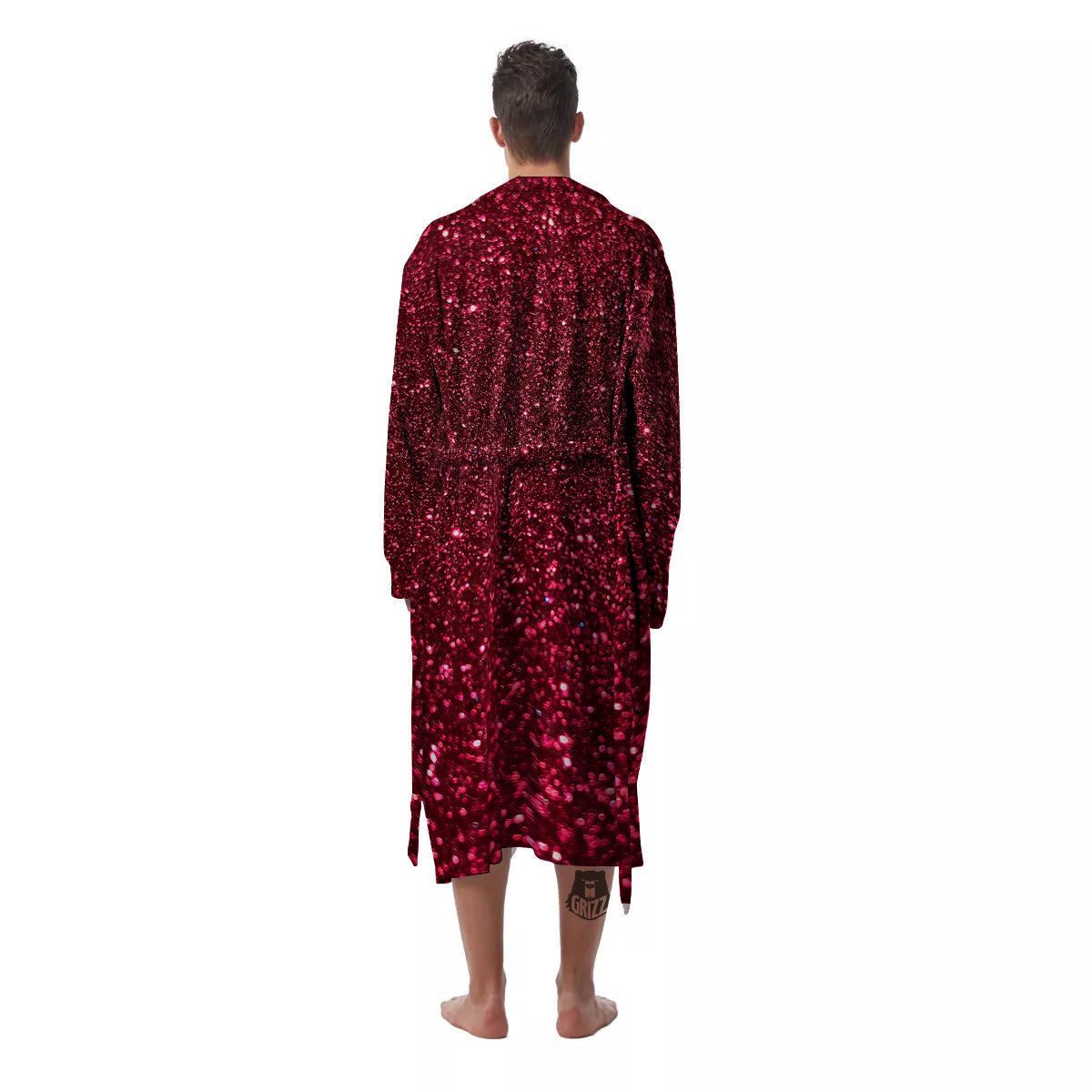 Artwork Burgundy Glitter Print Men's Robe-grizzshop