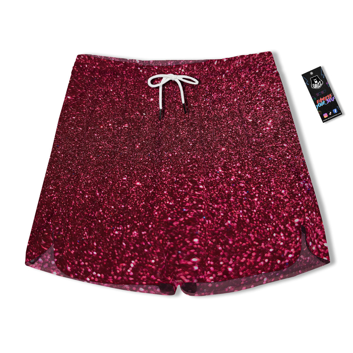 Artwork Burgundy Glitter Print Men's Running Shorts-grizzshop
