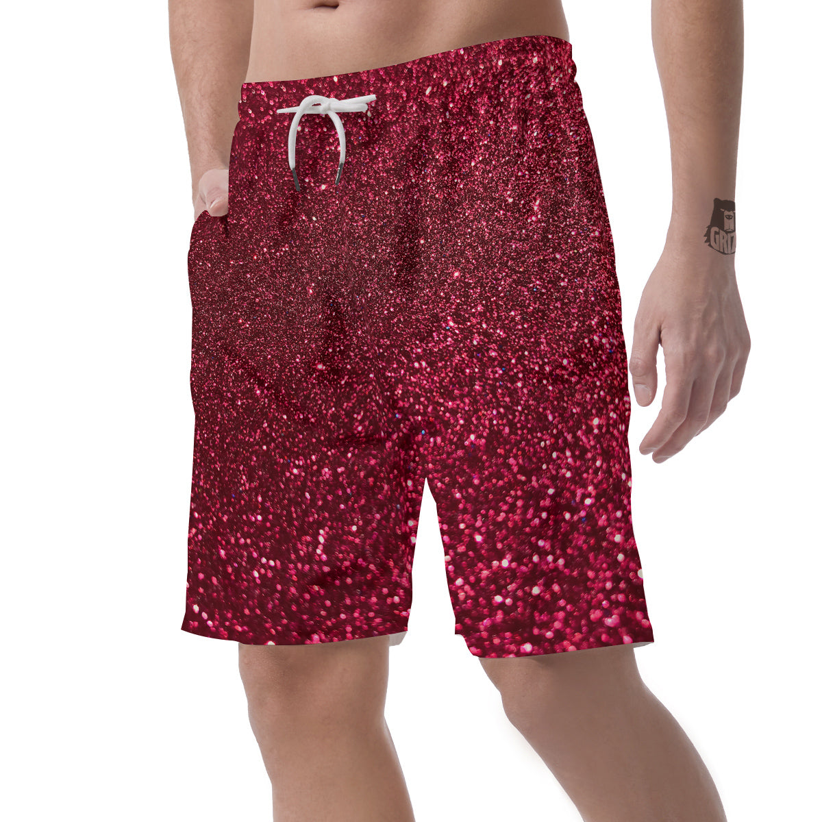 Artwork Burgundy Glitter Print Men's Shorts-grizzshop