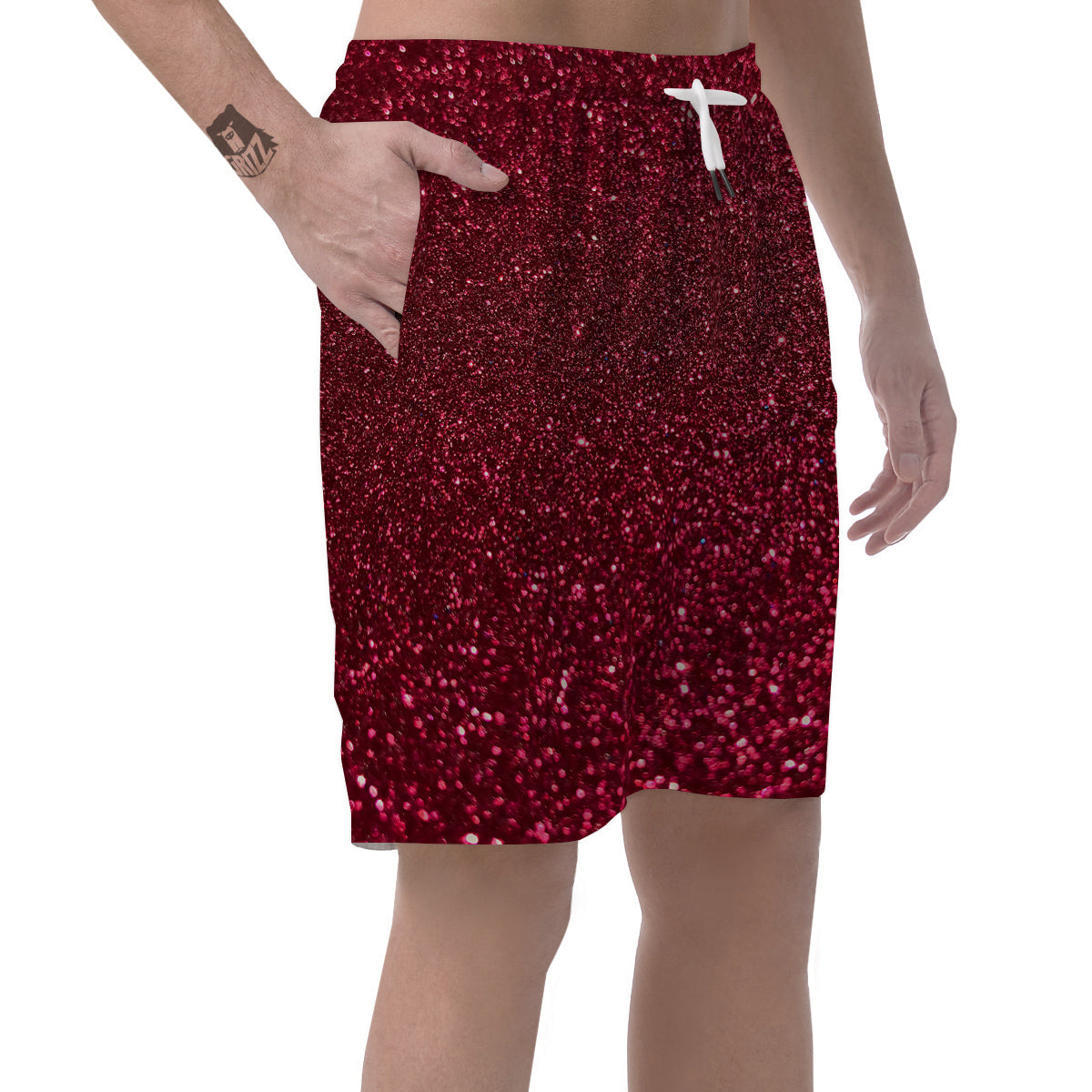 Artwork Burgundy Glitter Print Men's Shorts-grizzshop