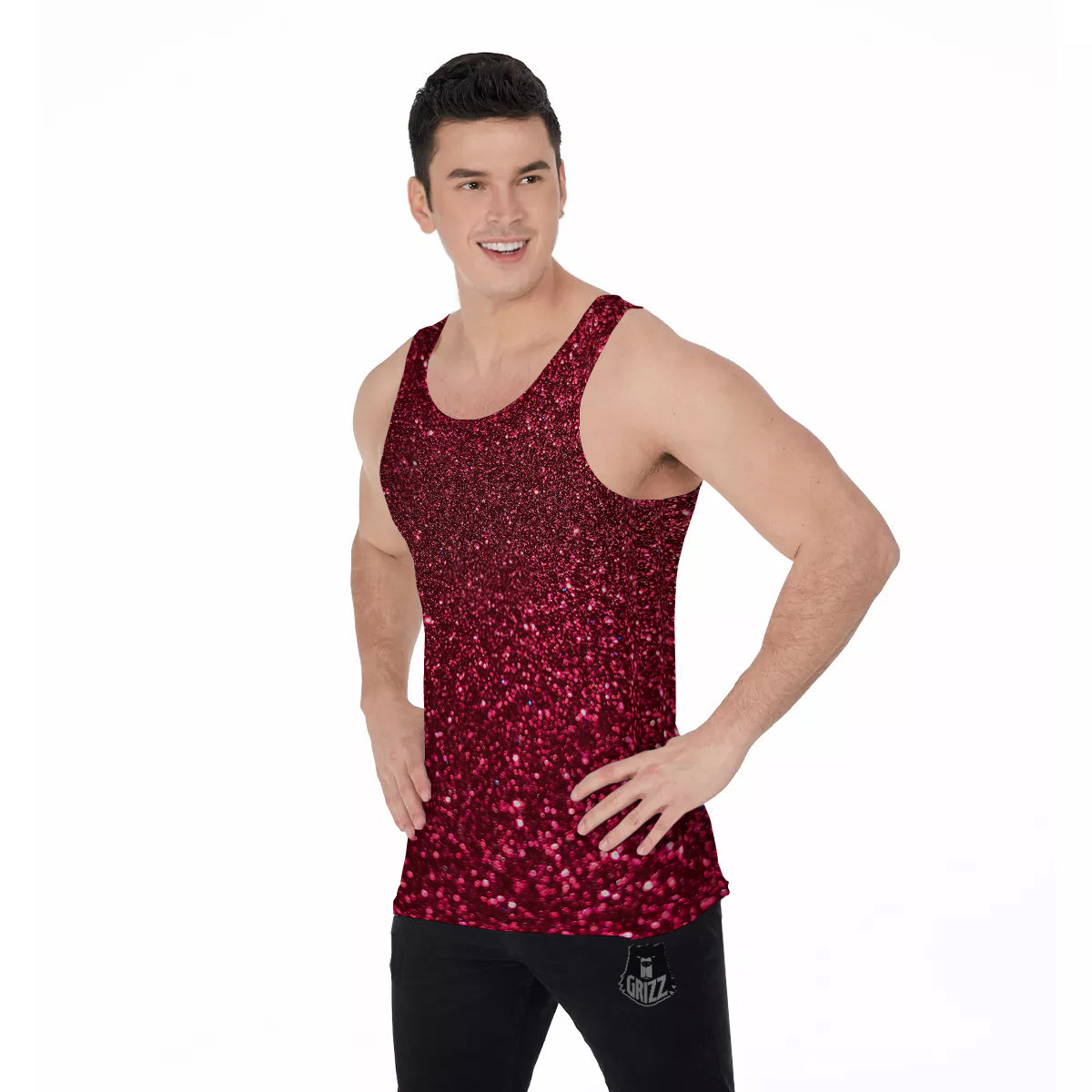 Artwork Burgundy Glitter Print Men's Tank Top-grizzshop