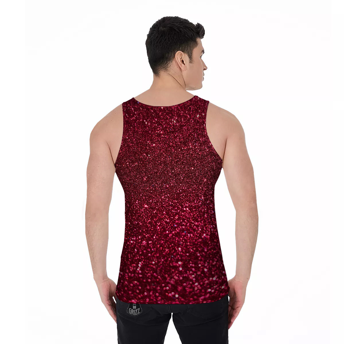 Artwork Burgundy Glitter Print Men's Tank Top-grizzshop