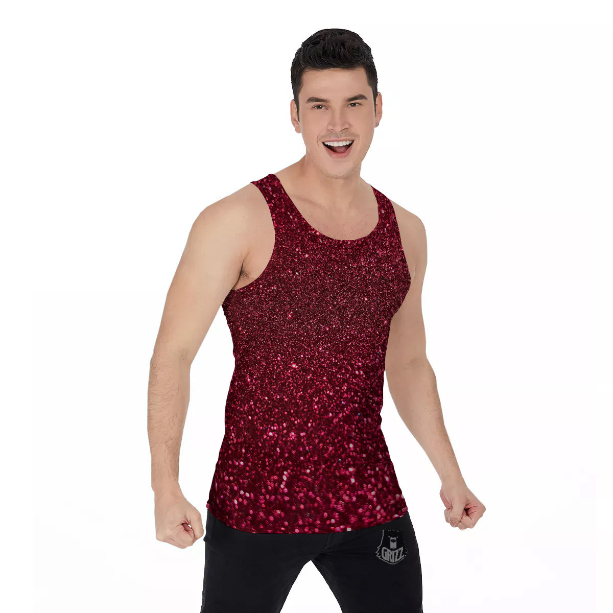 Artwork Burgundy Glitter Print Men's Tank Top-grizzshop