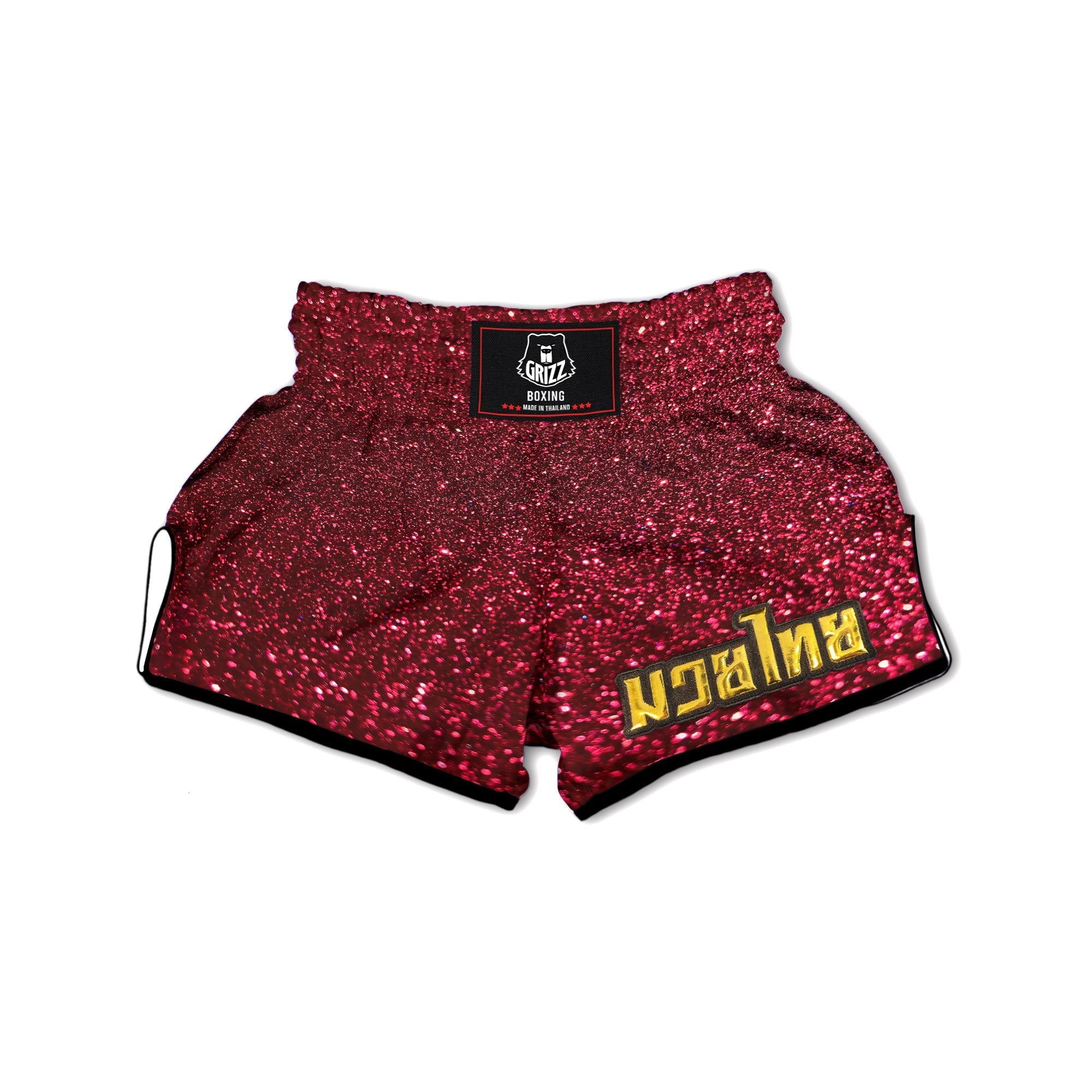 Artwork Burgundy Glitter Print Muay Thai Boxing Shorts-grizzshop