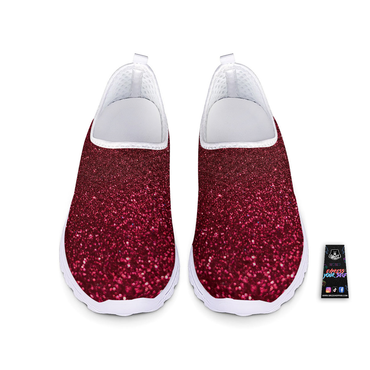 Artwork Burgundy Glitter Print Nurse Shoes-grizzshop