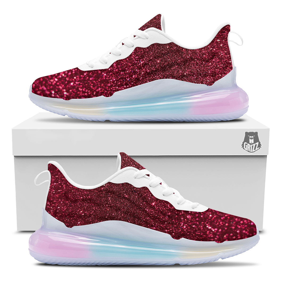 Artwork Burgundy Glitter Print Running Sneakers-grizzshop