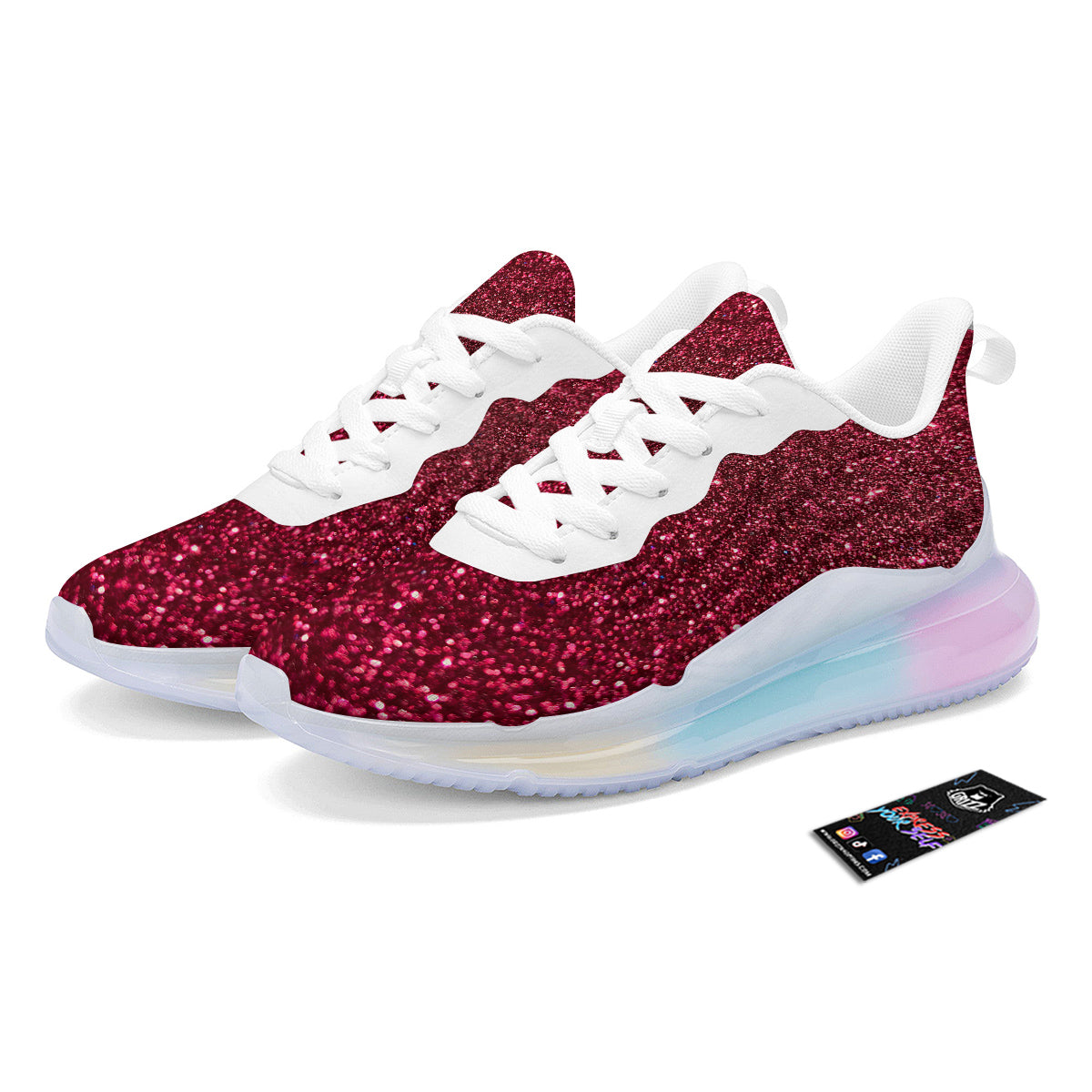 Artwork Burgundy Glitter Print Running Sneakers-grizzshop