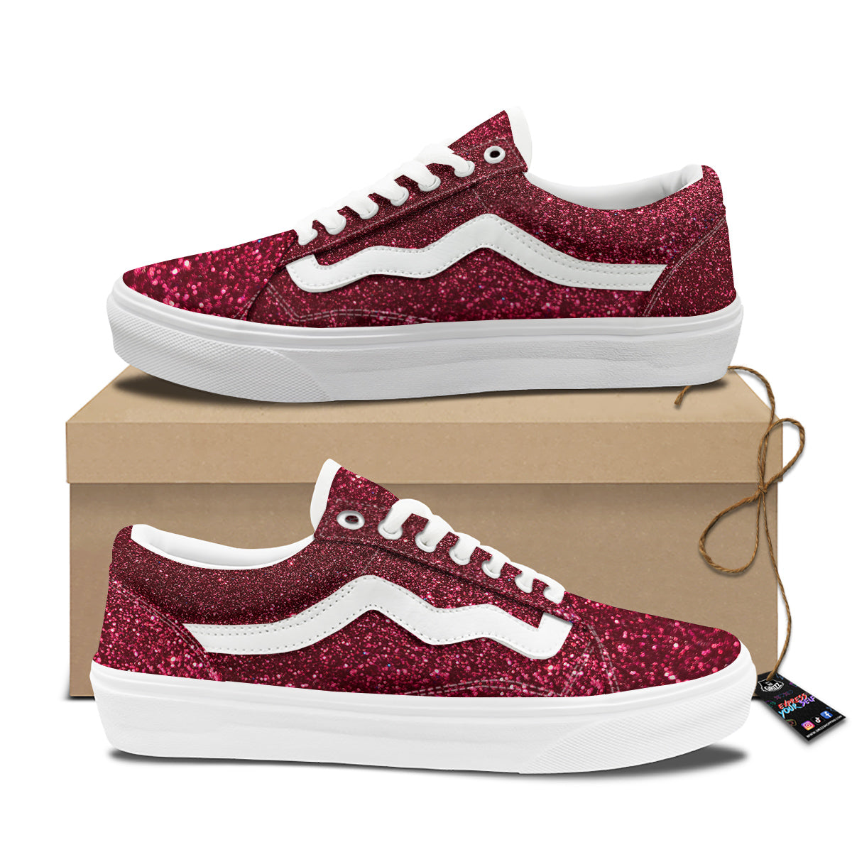 Artwork Burgundy Glitter Print Skate Shoes-grizzshop