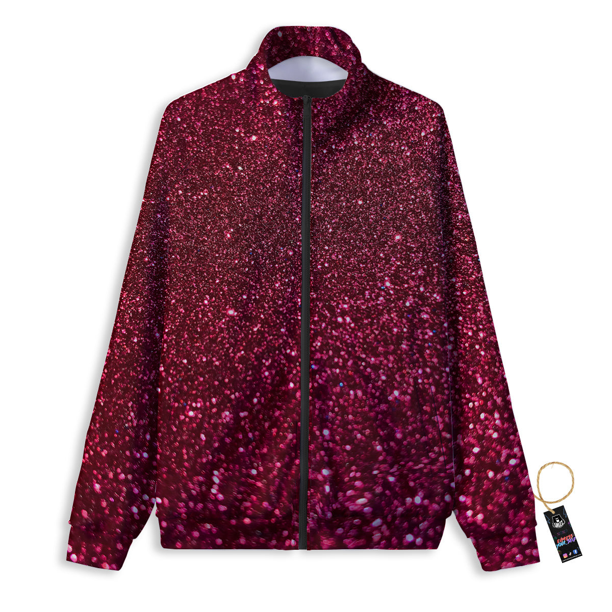 Artwork Burgundy Glitter Print Track Jacket-grizzshop