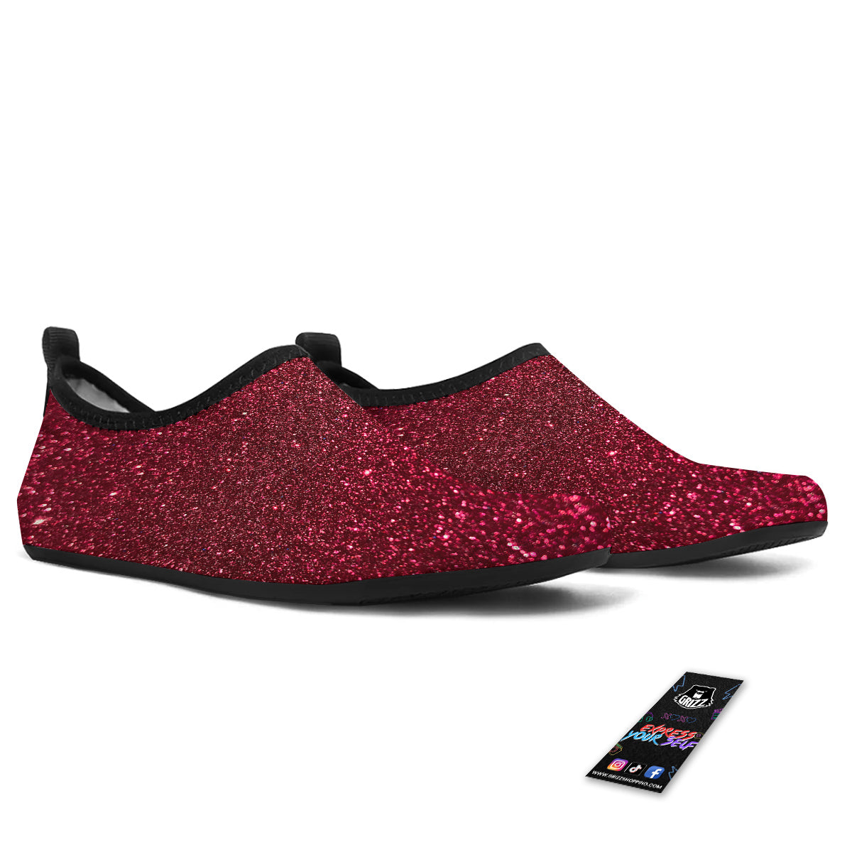 Artwork Burgundy Glitter Print Water Shoes-grizzshop