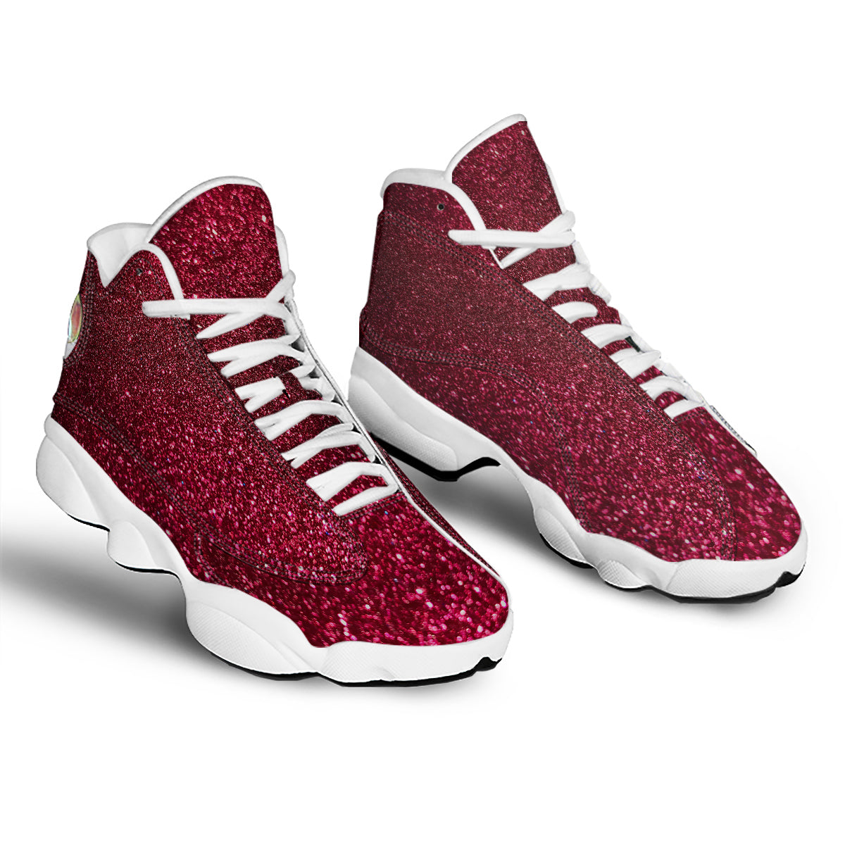 Artwork Burgundy Glitter Print White Basketball Shoes-grizzshop