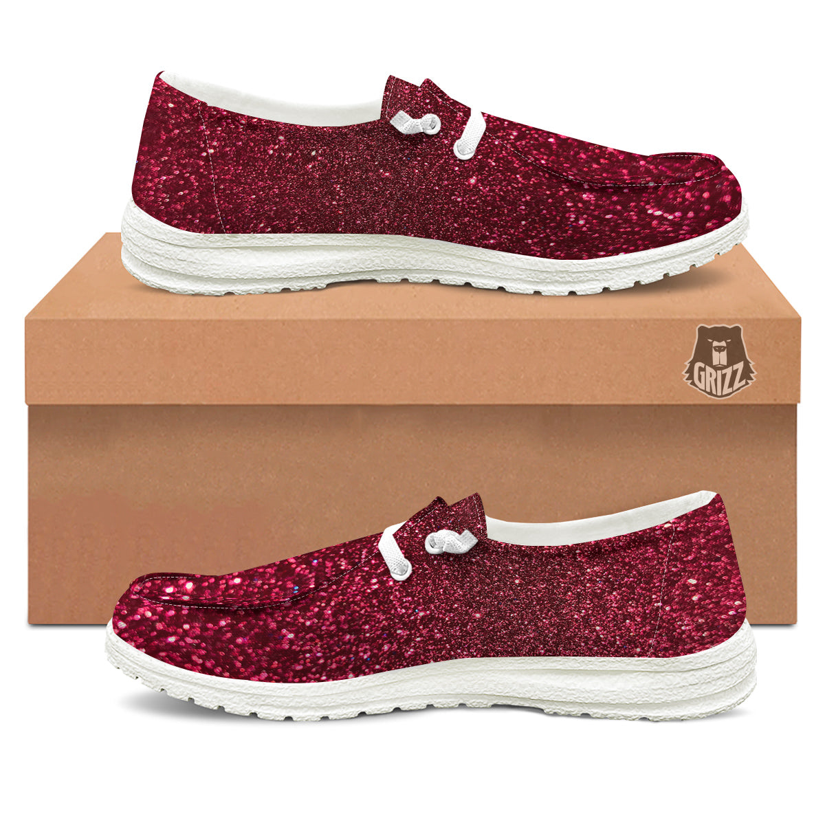 Artwork Burgundy Glitter Print White Loafers-grizzshop