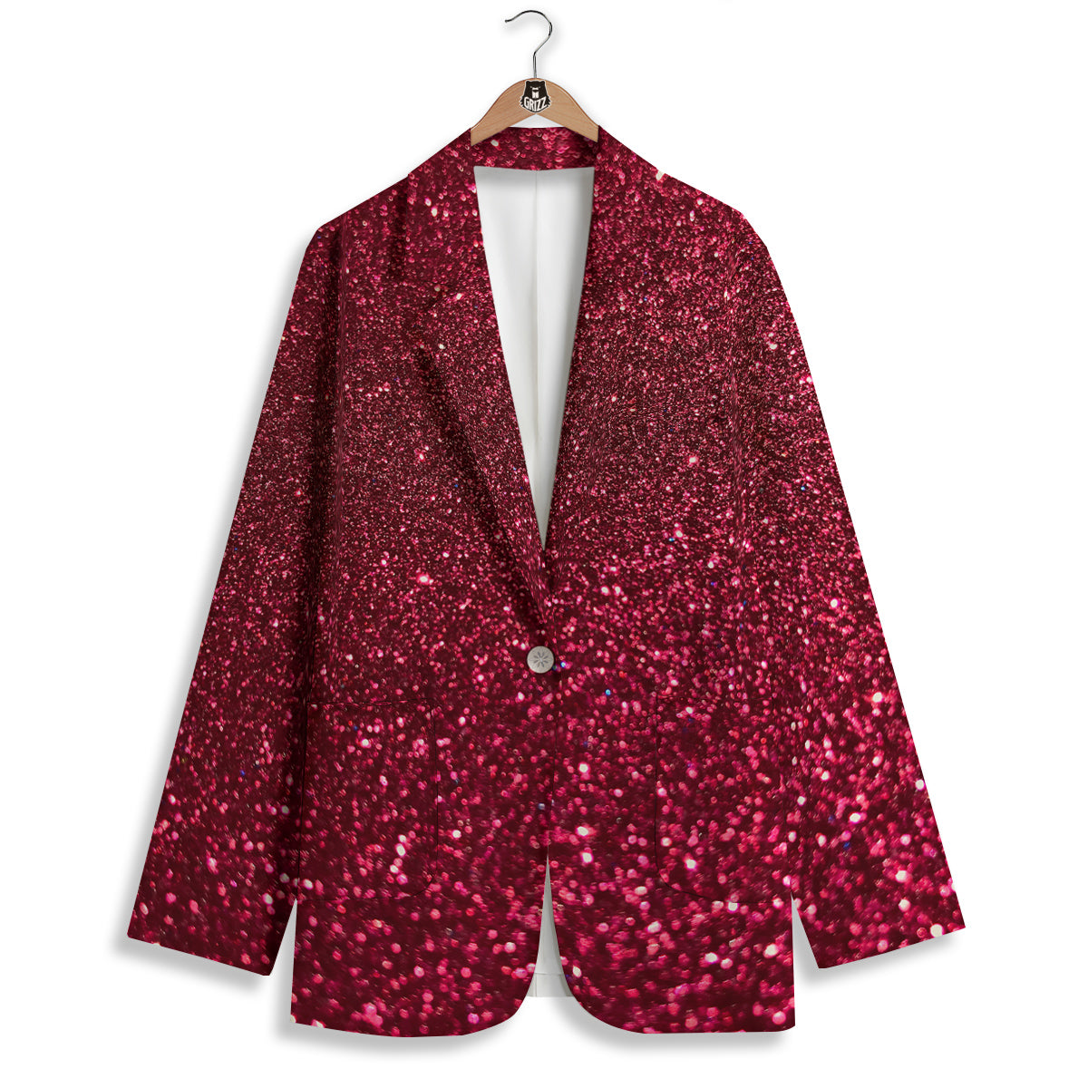 Artwork Burgundy Glitter Print Women's Blazer-grizzshop