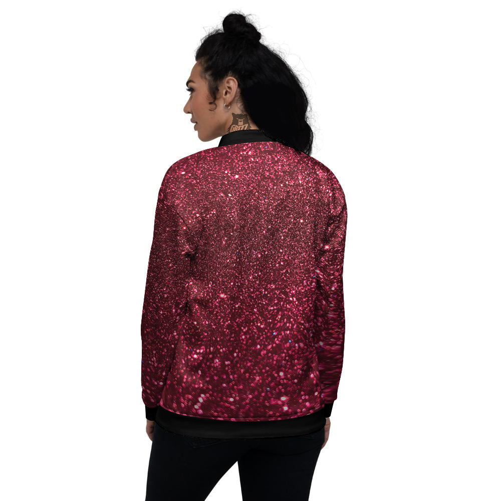 Artwork Burgundy Glitter Print Women's Bomber Jacket-grizzshop