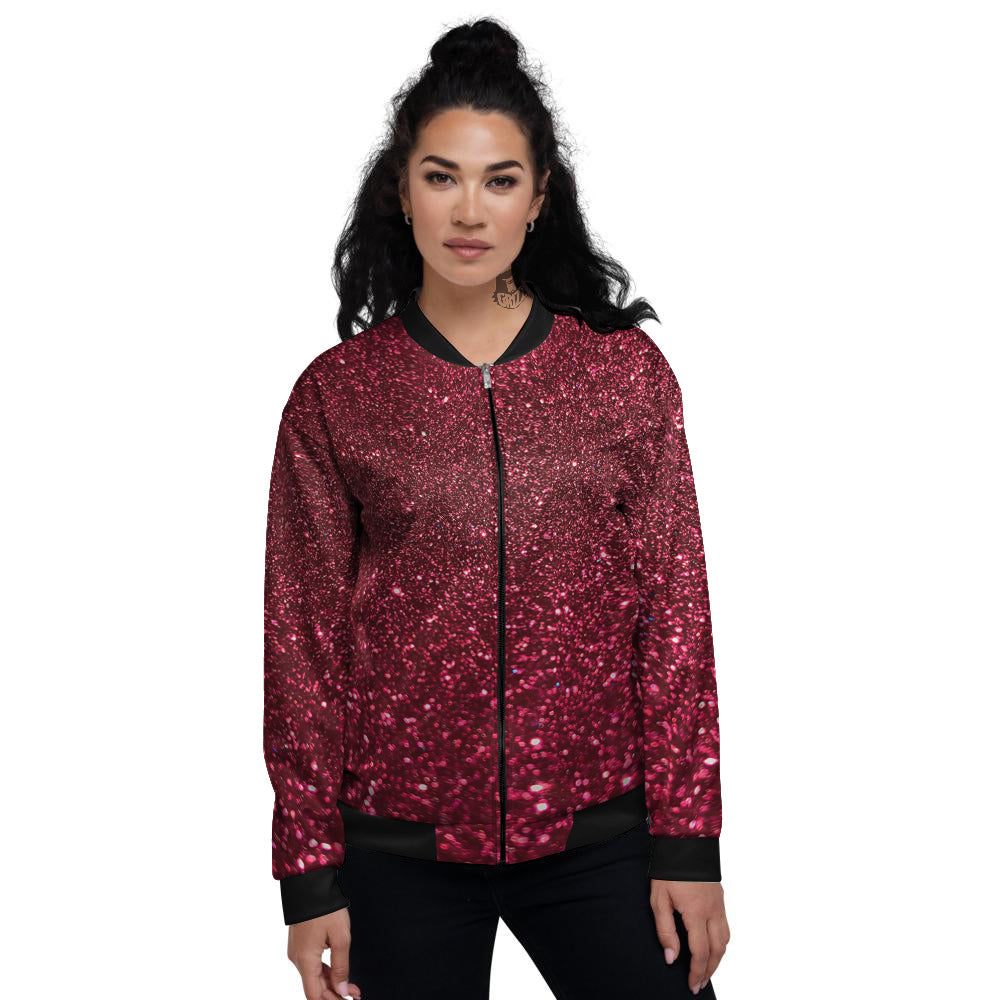 Artwork Burgundy Glitter Print Women's Bomber Jacket-grizzshop