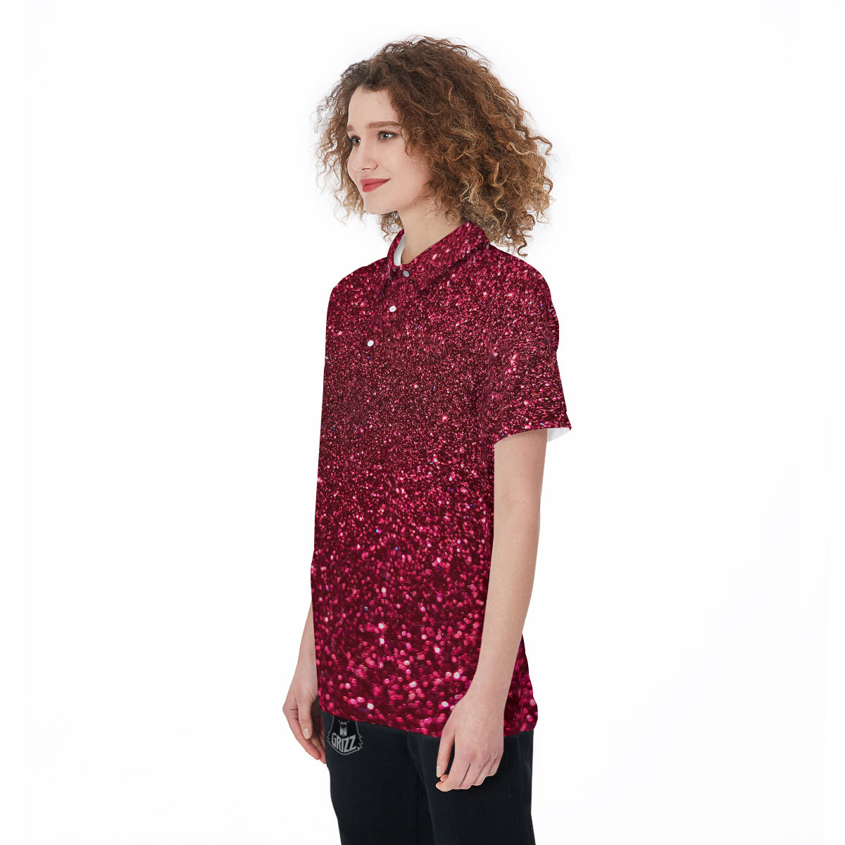 Artwork Burgundy Glitter Print Women's Golf Shirts-grizzshop