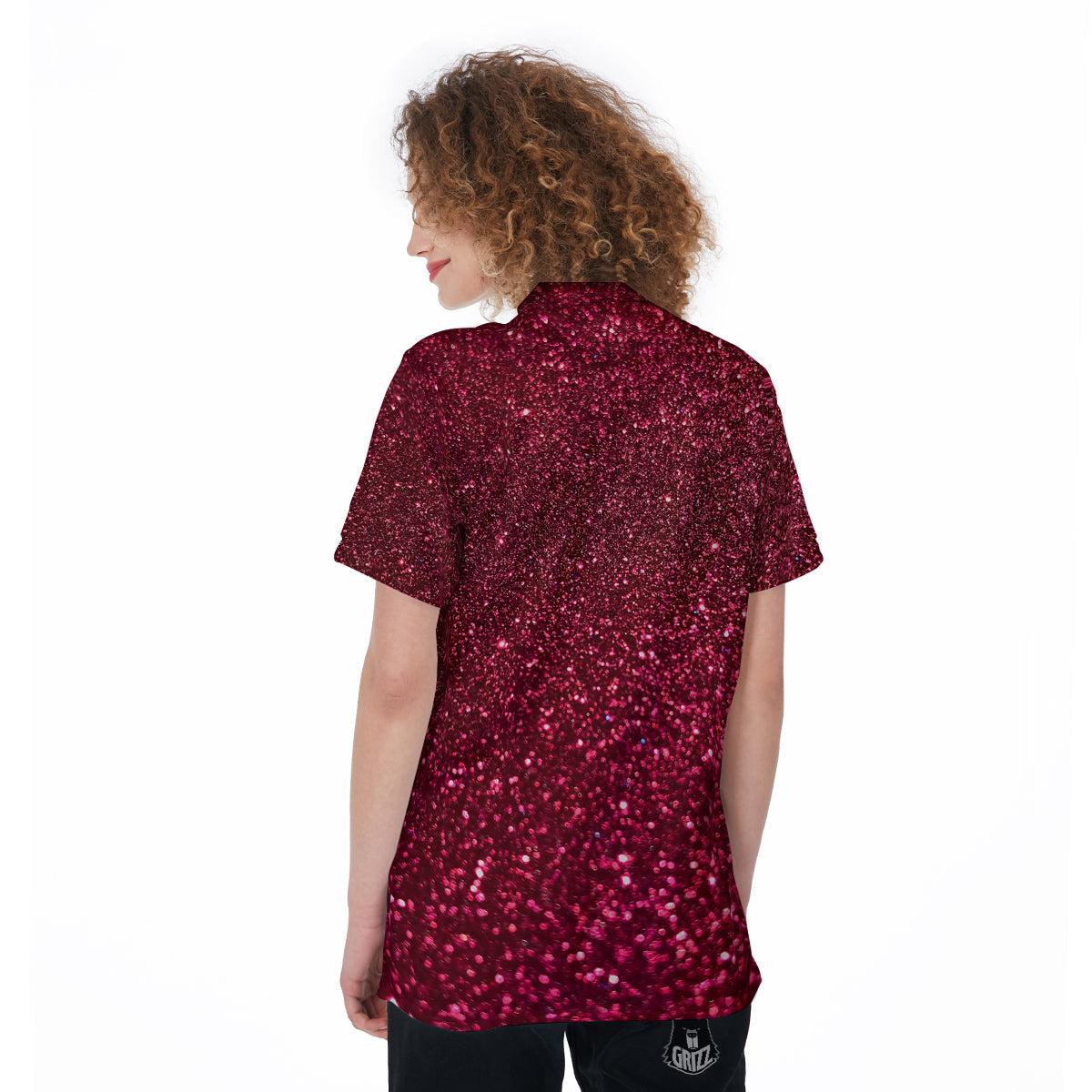 Artwork Burgundy Glitter Print Women's Golf Shirts-grizzshop