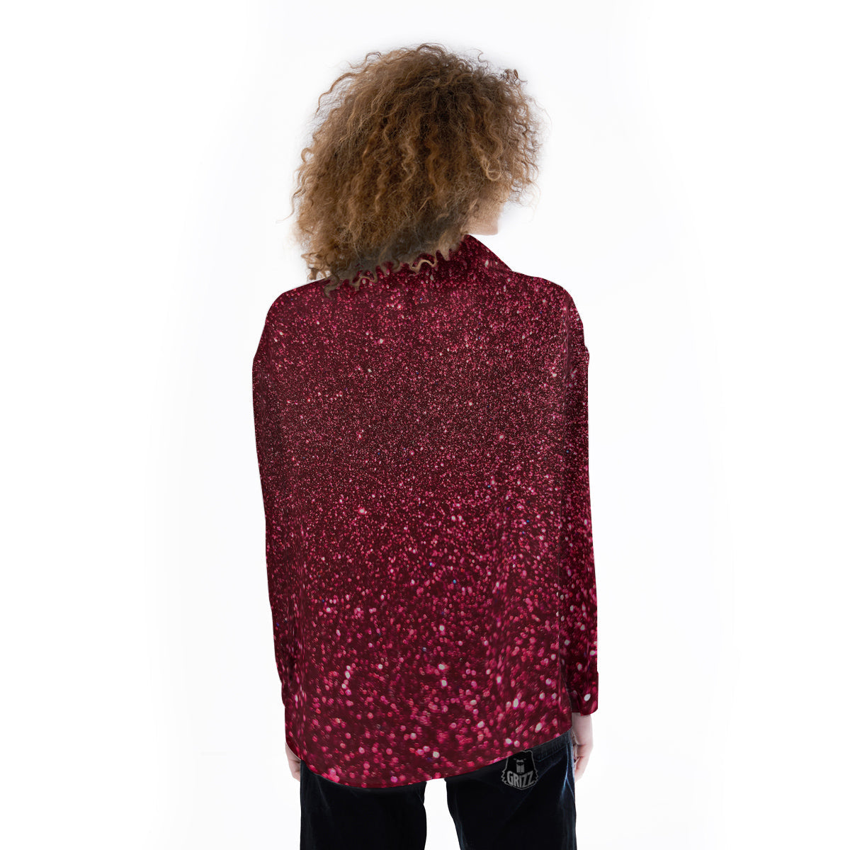 Artwork Burgundy Glitter Print Women's Long Sleeve Shirts-grizzshop