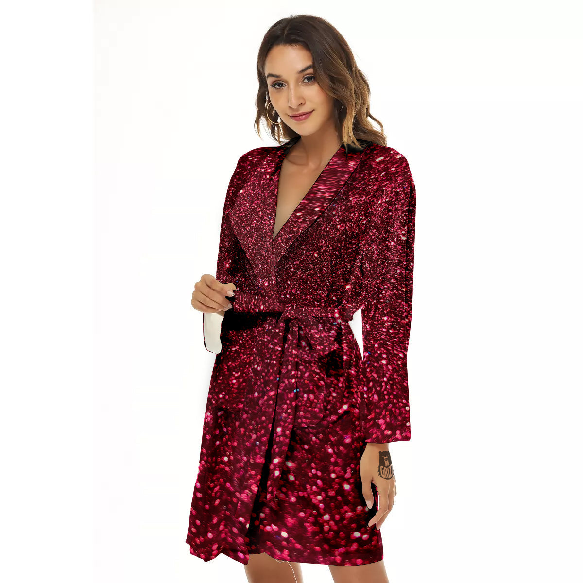 Artwork Burgundy Glitter Print Women's Robe-grizzshop