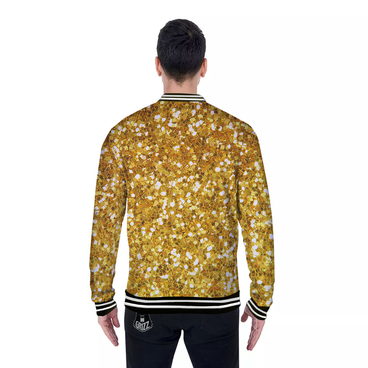 Artwork Glitter Gold Print Baseball Jacket-grizzshop