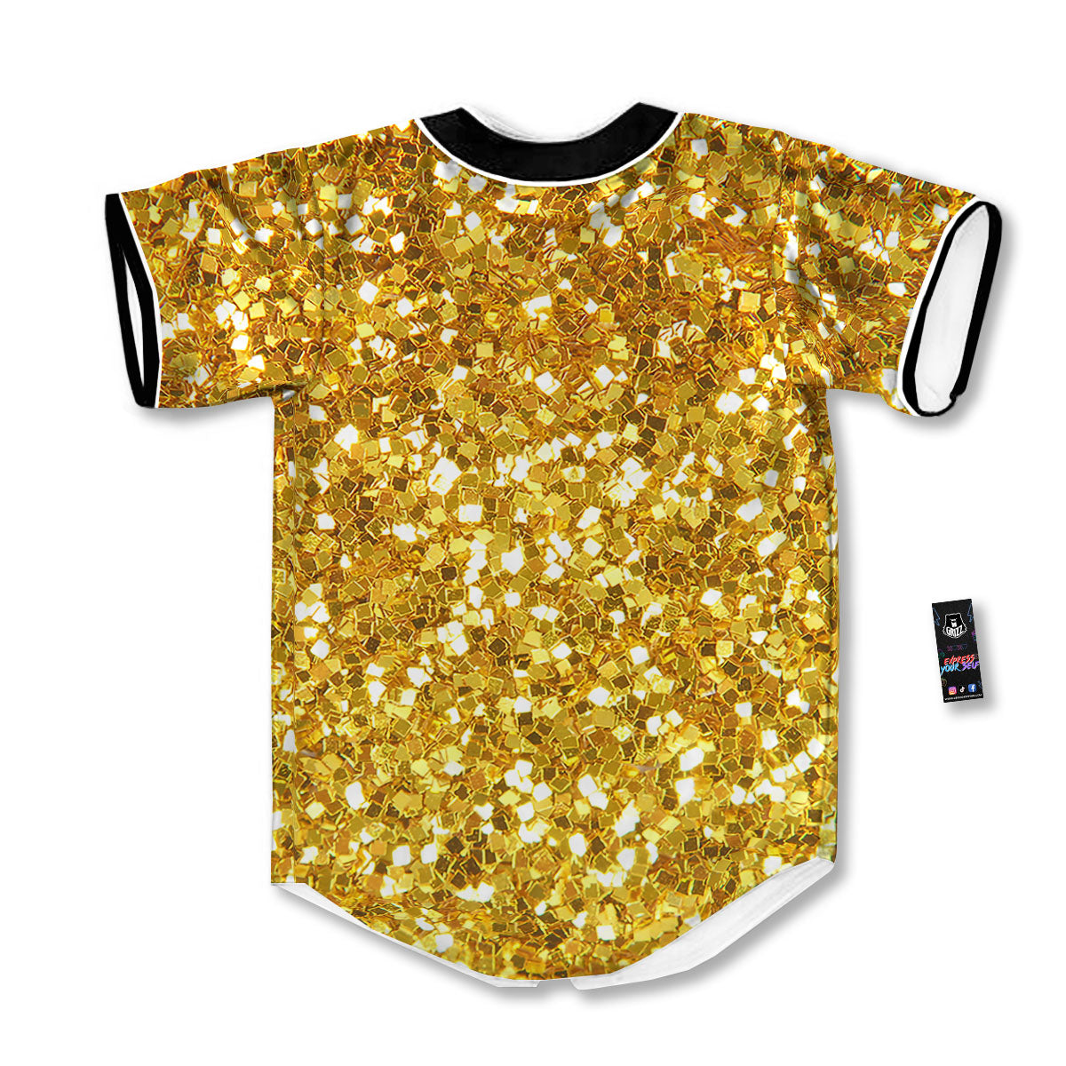 Artwork Glitter Gold Print Baseball Jersey-grizzshop