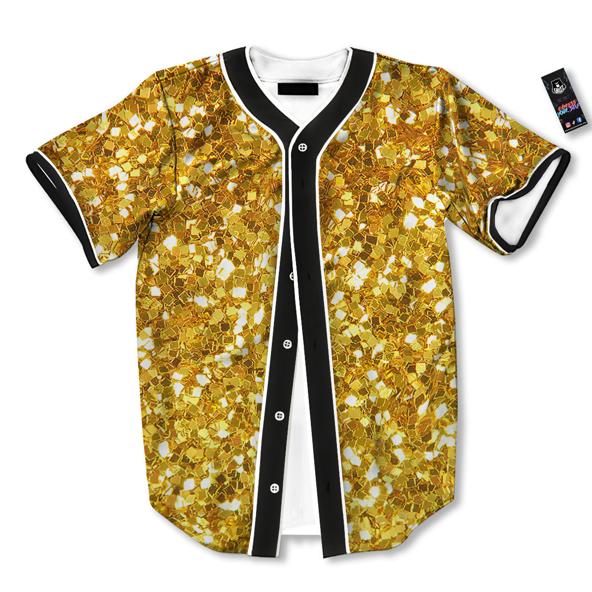 Artwork Glitter Gold Print Baseball Jersey-grizzshop