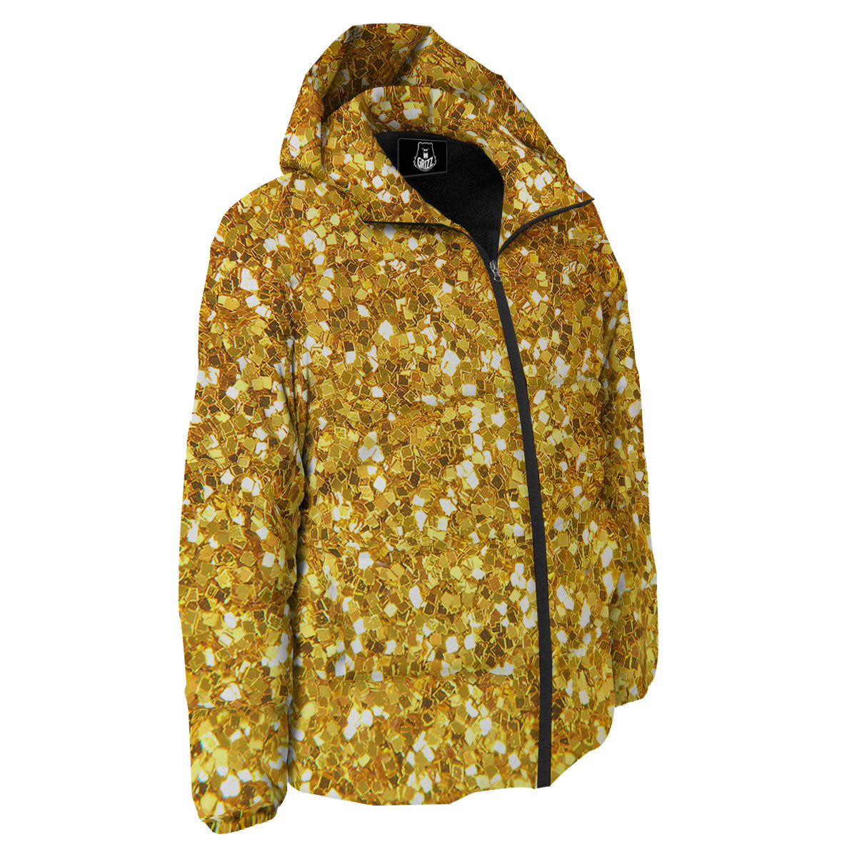 Artwork Glitter Gold Print Down Jacket-grizzshop