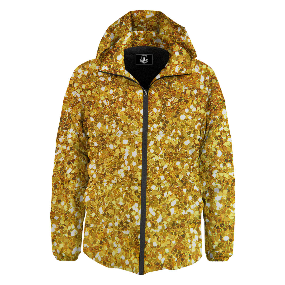 Artwork Glitter Gold Print Down Jacket-grizzshop