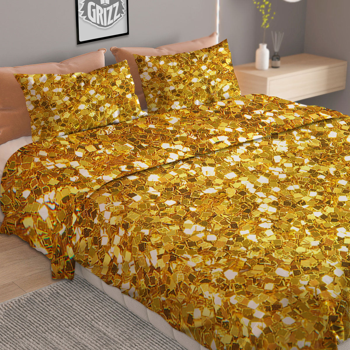 Artwork Glitter Gold Print Duvet Cover Bedding Set