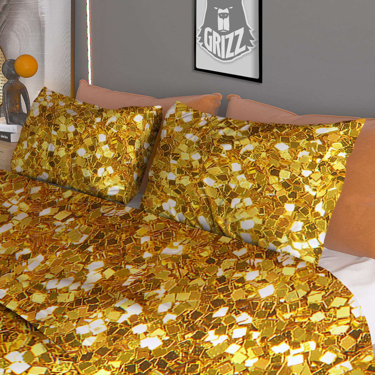 Artwork Glitter Gold Print Duvet Cover Bedding Set