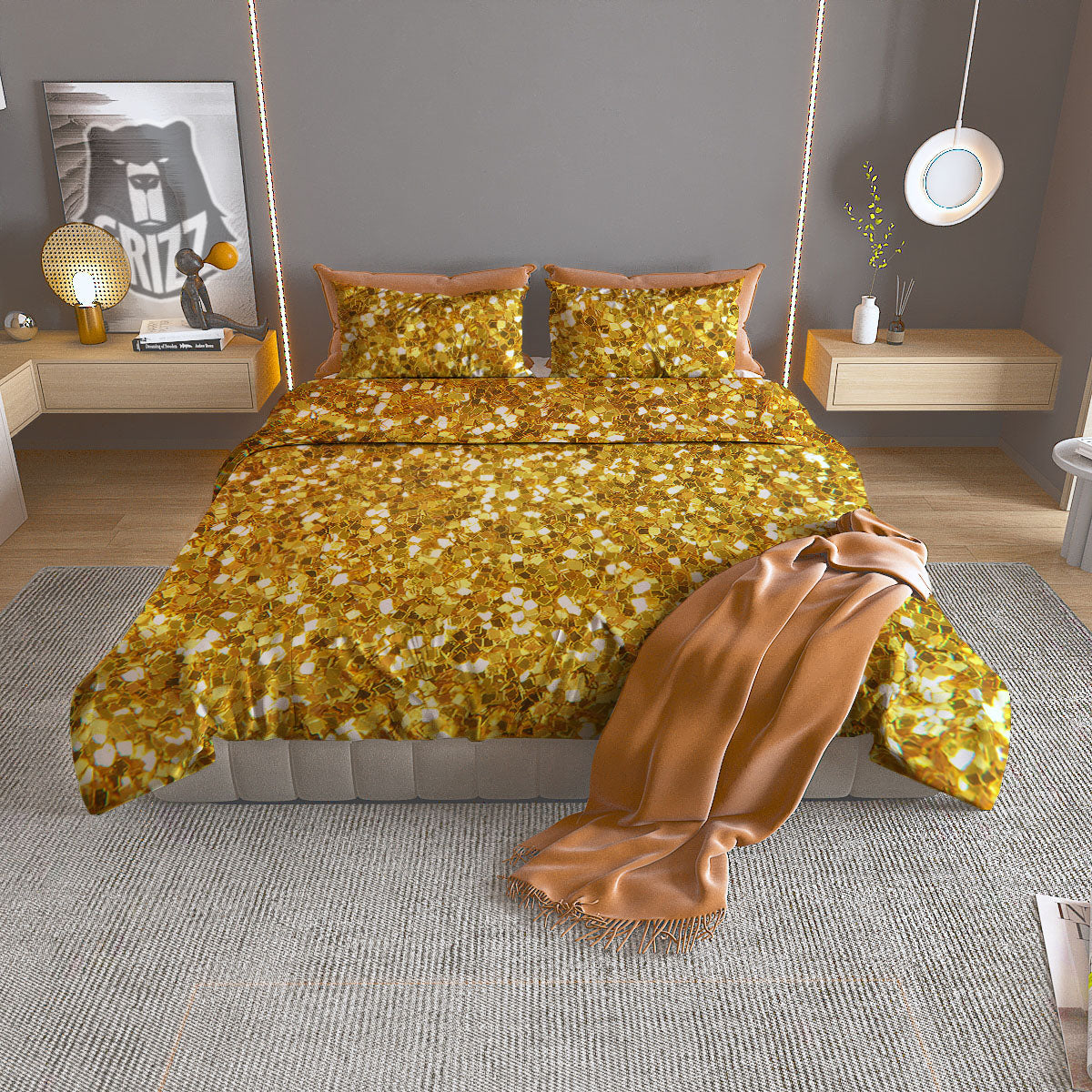 Artwork Glitter Gold Print Duvet Cover Bedding Set