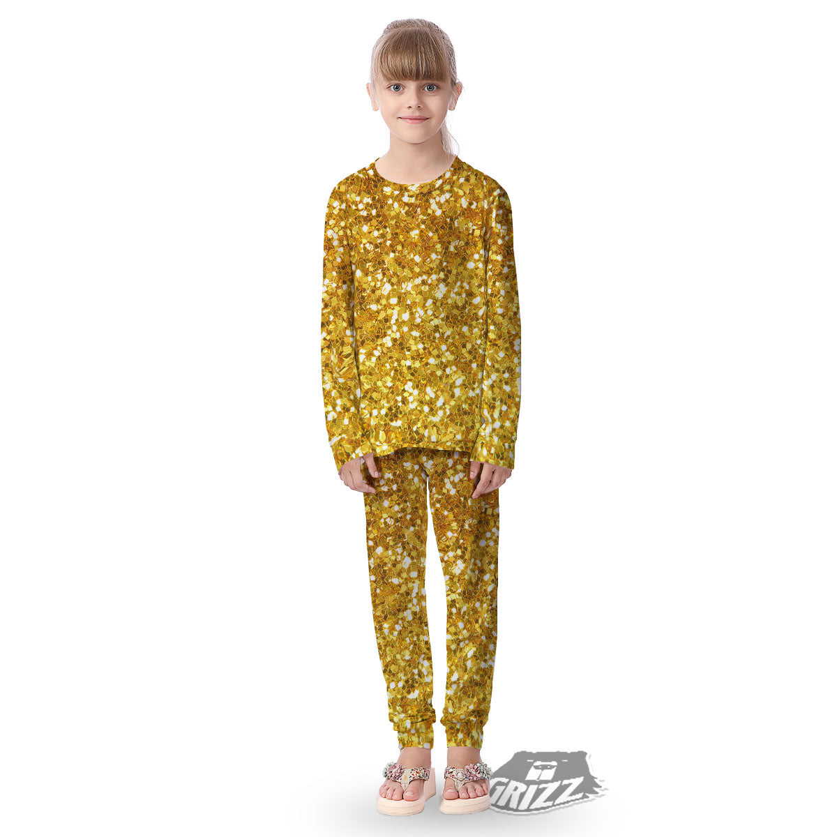 Artwork Glitter Gold Print Kid's Pajamas-grizzshop