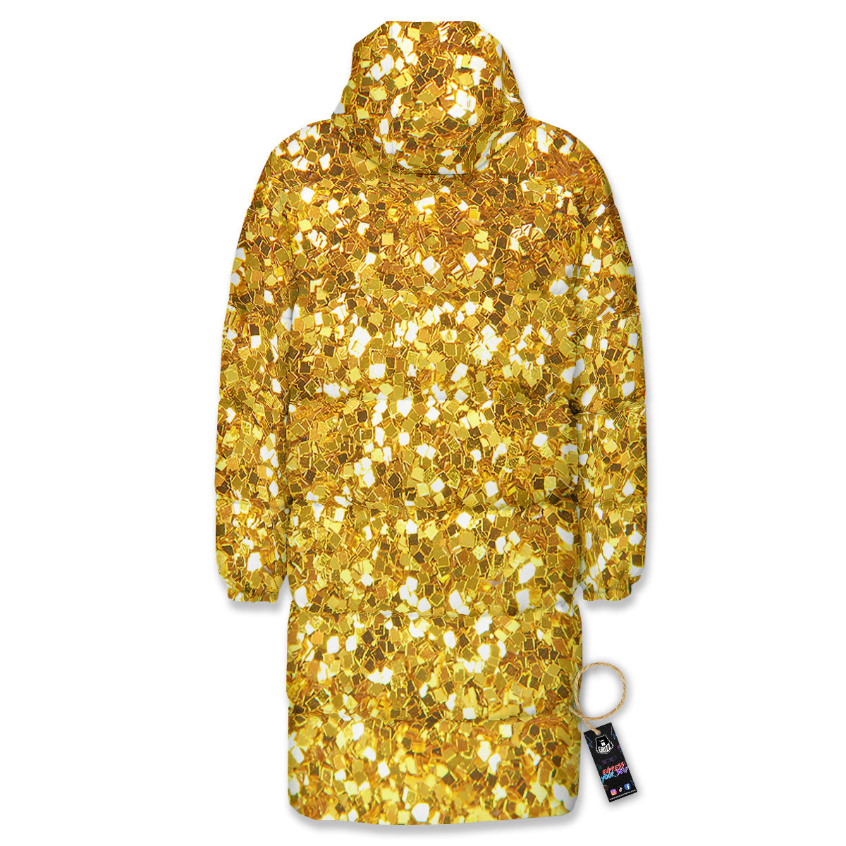Artwork Glitter Gold Print Long Down Jacket-grizzshop