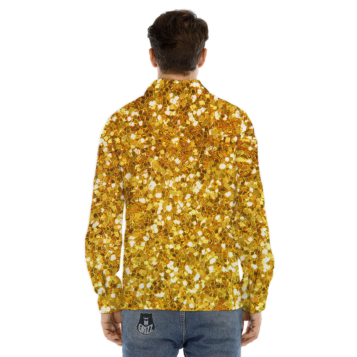 Artwork Glitter Gold Print Men's Dress Shirts-grizzshop
