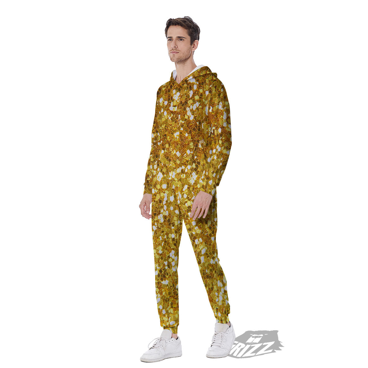 Artwork Glitter Gold Print Men's Jumpsuit-grizzshop