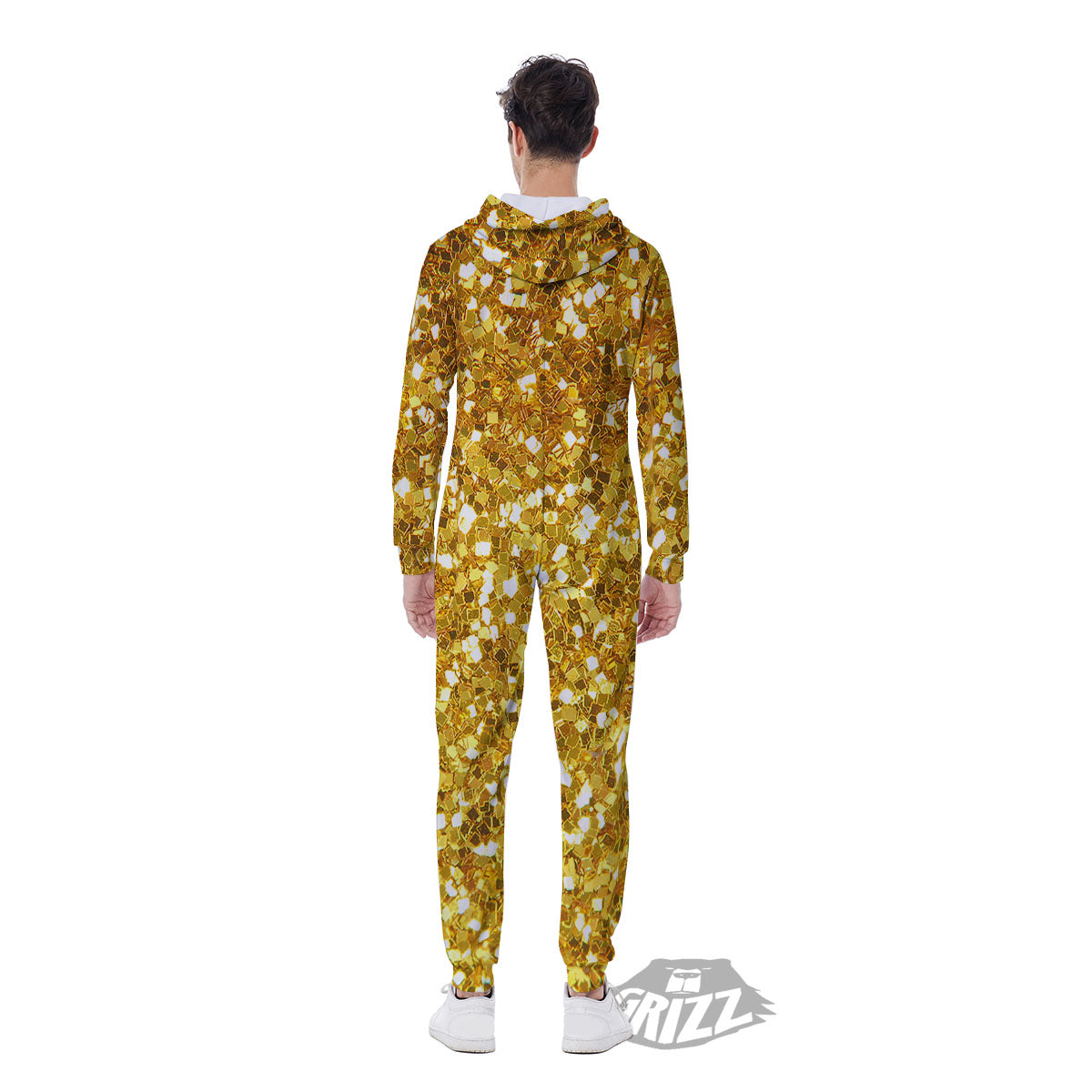 Artwork Glitter Gold Print Men's Jumpsuit-grizzshop