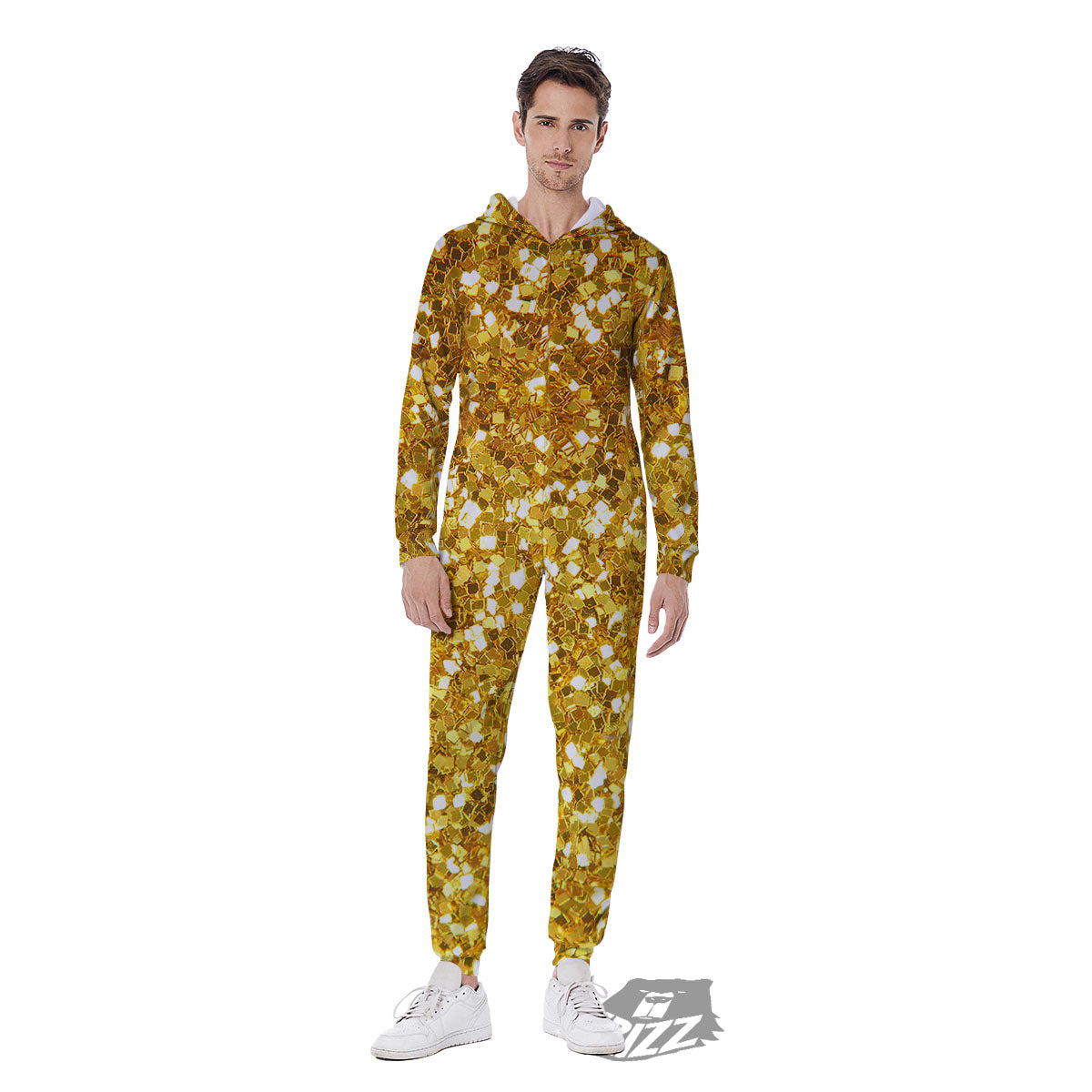 Artwork Glitter Gold Print Men's Jumpsuit-grizzshop