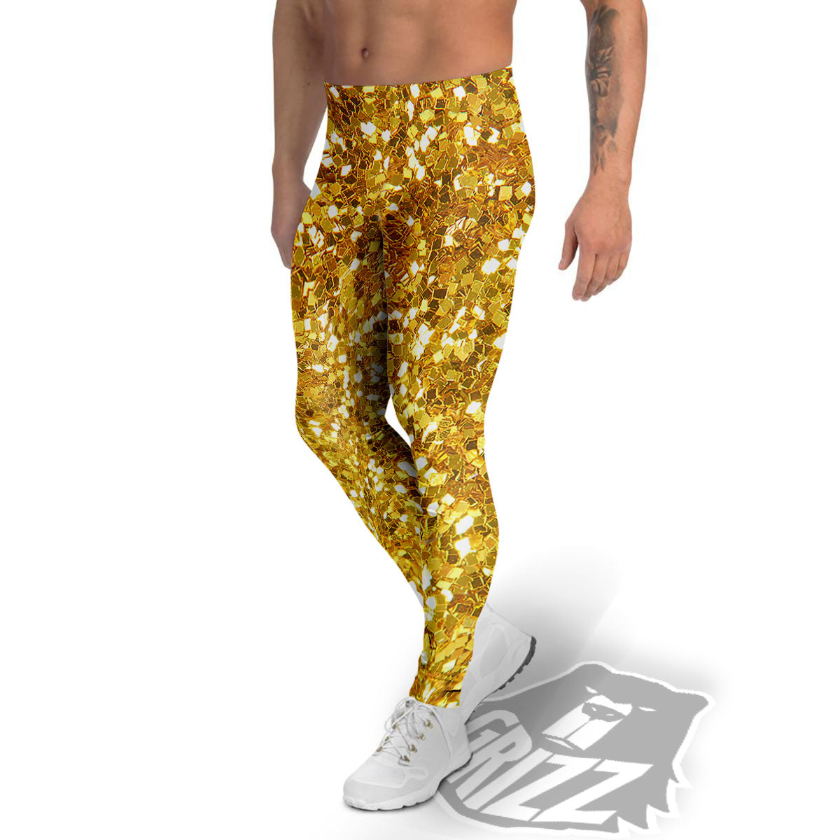 Artwork Glitter Gold Print Men's Leggings-grizzshop