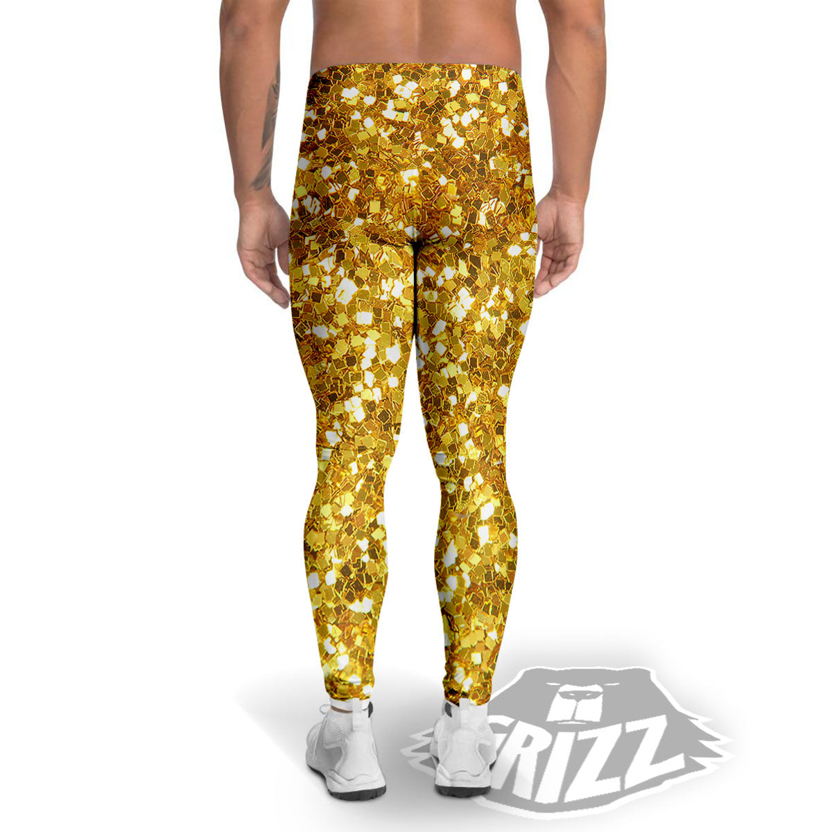 Artwork Glitter Gold Print Men's Leggings-grizzshop