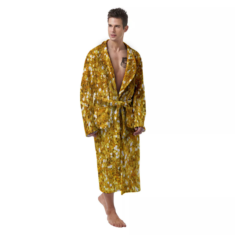 Artwork Glitter Gold Print Men's Robe-grizzshop