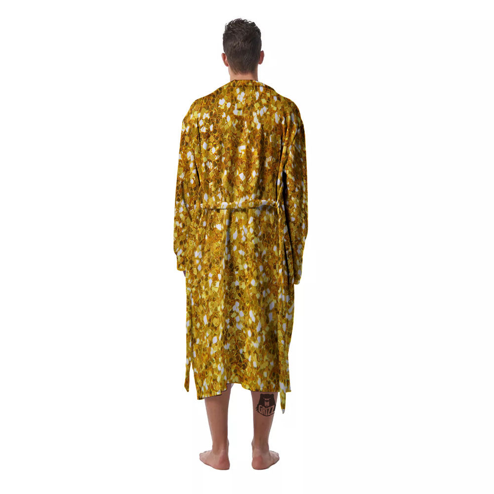 Artwork Glitter Gold Print Men's Robe-grizzshop